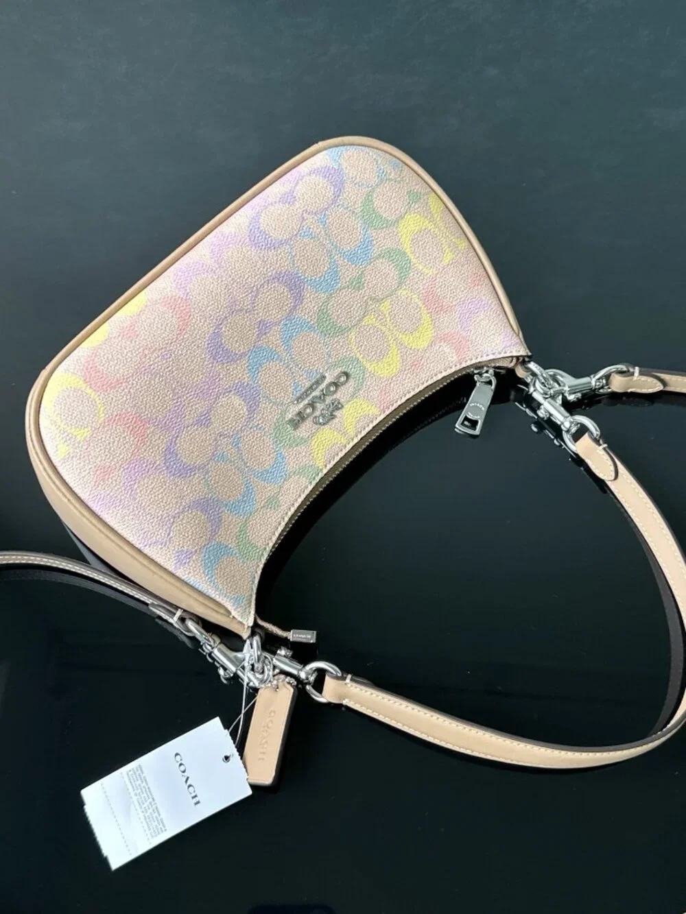 🌈Coach Pastel Rainbow Signature Shoulder Bag Dual Straps Crossbody Purse